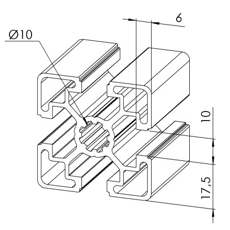 Profilé aluminium (Barre de 6 m) – Rainure 10 mm – 45x45 mm – Léger