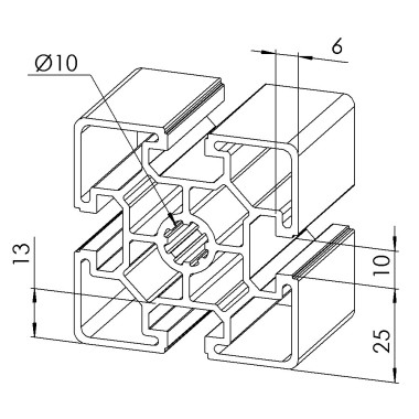 Profilé aluminium (Barre de 6 m) – Rainure 10 mm – 60x60 mm – Léger
