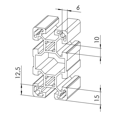 Profilé aluminium (Barre de 6 m) – Rainure 10 mm – 80x40 mm – Léger