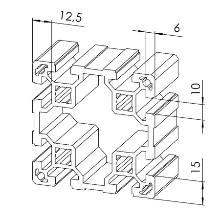 Profilé aluminium (Barre de 6 m) – Rainure 10 mm – 80x80 mm – Léger