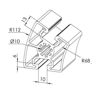 Profilé aluminium (Barre de 6 m) - Rainure 10 mm – Section R45/90-30° - Léger