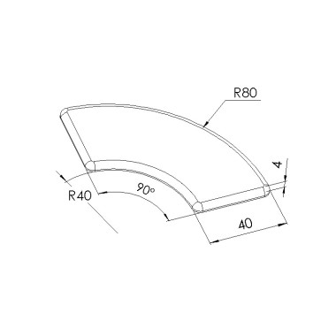 Schéma cotes - Embout profilé aluminium - Rainure 8 mm – Section R40/80-90° - Noir - Elcom shop