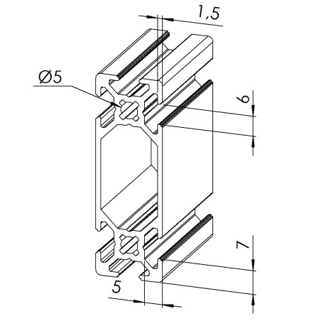 Profilé aluminium (Barre de 3 m) – Rainure 6 mm – 60x20 mm - Léger