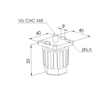 Schéma cotes - Pied réglable profilé aluminium – 40x40 mm - filetage M8 - Elcom shop