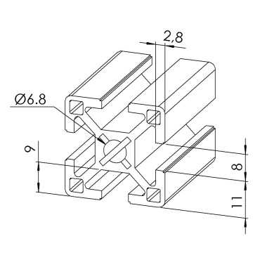 Profilé aluminium (Barre de 6 m) – Rainure 8 mm – 30x30 mm - Léger