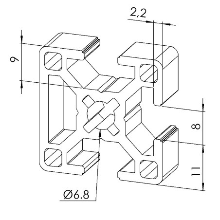 Profilé aluminium (Barre de 6 m) – Rainure 8 mm – 30x30 mm - 1N - Léger