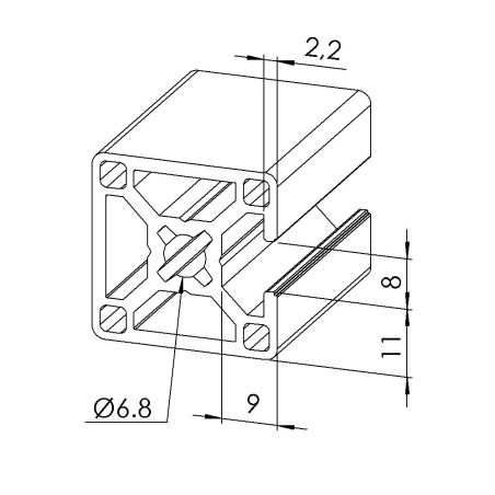 Profilé aluminium (Barre de 6 m) – Rainure 8 mm – 30x30 mm - 3N - Léger