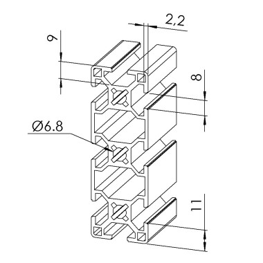 Profilé aluminium (Barre de 6 m) - Rainure 8 mm - Section 90x30 mm - Léger