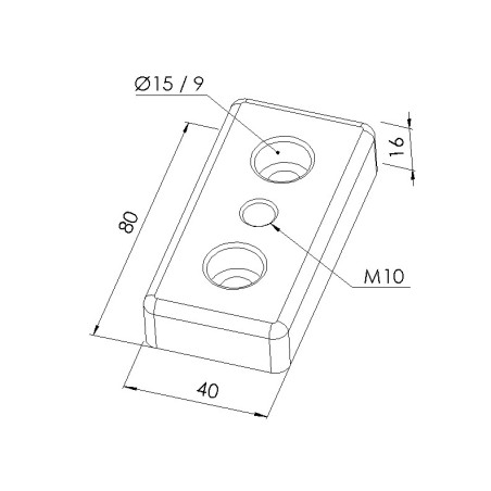 Schéma cotes - Plaque de base profilé aluminium - Rainure 8 mm – Section 80x40 mm – M10 - Elcom shop
