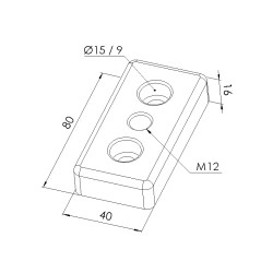 Schéma cotes - Plaque de base profilé aluminium – Section 80x40 mm – Taraudage M12 - Elcom shop