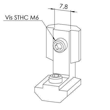 Equerre interne profilé aluminium - 8 mm - Vis externes - 8 30