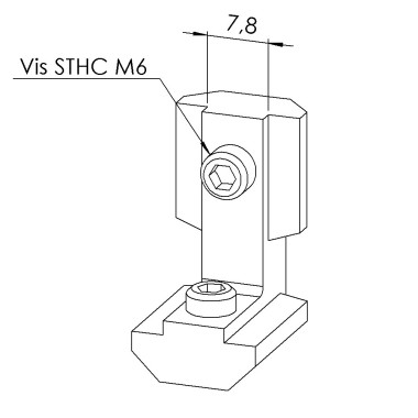 Equerre interne profilé aluminium - 8 mm - Vis externes - 8 30