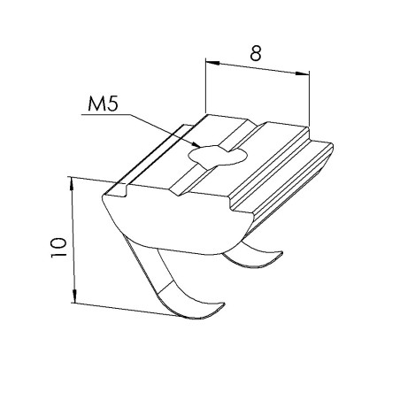 Ecrou rainuré profilé (Boîte de 100 unités) – Taraudage M5 – Rainure 8 mm - Languette