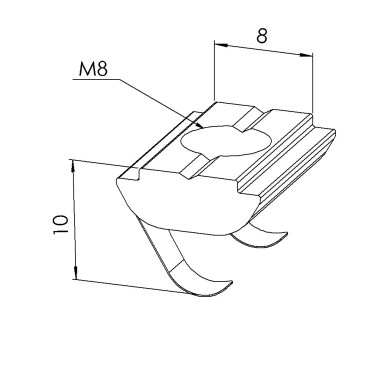 Ecrou rainuré profilé (Boîte de 100 unités) – Taraudage M8 – Rainure 8 mm - Languette