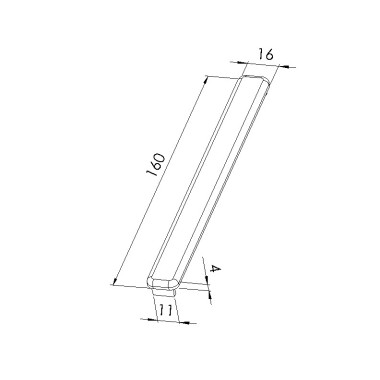 Schéma cotes - Embout profilé aluminium - Rainure 8 mm – Section 160x16 mm - Noir - Elcom shop