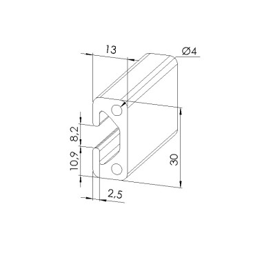 Schéma cotes - Profilé aluminium (Coupe max 3 m) – Rainure 8 mm – Section 30x13 mm - Elcom shop