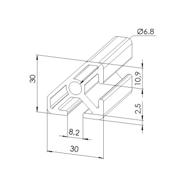 Schéma cotes - Profilé aluminium (Coupe max 6 m) – Rainure 8 mm – Section 30x30 mm - 45° - Elcom shop