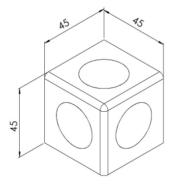 Raccord d’angle cube profilé aluminium (Boîte de 10 unités) – 10 mm – 45 mm – 3D