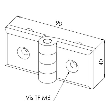 Charnière profilé aluminium (Boîte de 10 unités) – 10 mm - 45x45 mm - PA - Avec ergots