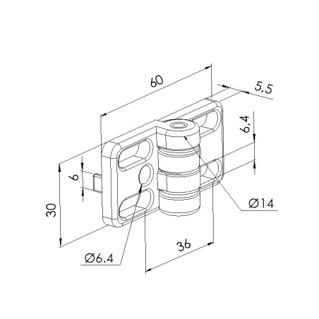 Schéma cotes - Charnière profilé aluminium – 6 30 – Zn - A oblongs - Elcom shop