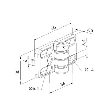 Schéma cotes - Charnière profilé aluminium – 6 30 – Zn - A oblongs - Elcom shop