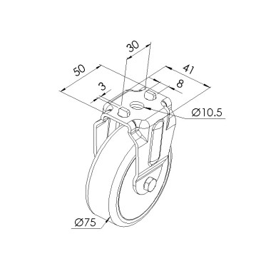 Schéma cotes - Roulette fixe profilé aluminium – D75 - Antistatique - Elcom shop