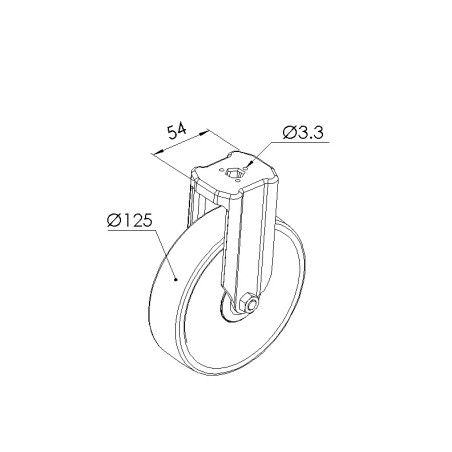 Schéma cotes - Roulette fixe profilé aluminium – D125 – H 158 mm - Elcom shop