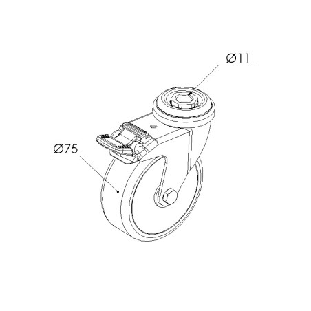 Schéma cotes - Roulette pivotante profilé aluminium – D75 à blocage – Antistatique - Elcom shop