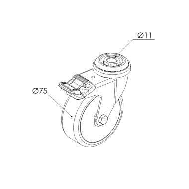Schéma cotes - Roulette pivotante profilé aluminium – D75 à blocage – Antistatique - Elcom shop