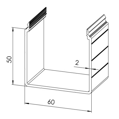 Goulotte profilé aluminium (8 barres de 3 m) - U - 60x60 mm - E