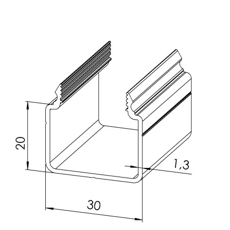 Goulotte profilé aluminium (8 barres de 3 m) - U - 30x30 mm - E