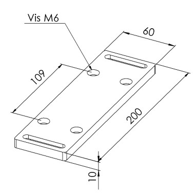 Vue côtée de Support Pied - Plat - 200x60 mm