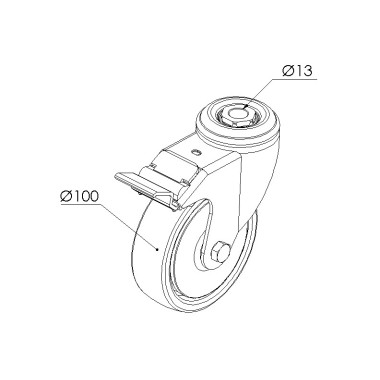 Schéma cotes - Roulette pivotante à blocage profilé aluminium – D100 – 110kg - Elcom shop