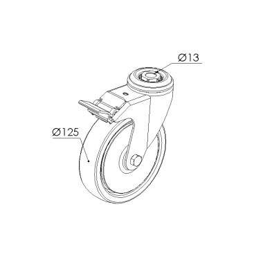 Schéma cotes - Roulette pivotante à blocage profilé aluminium – D125 – 120kg - Elcom shop