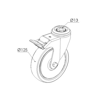 Schéma cotes - Roulette pivotante à blocage profilé aluminium – D125 – 120kg - ESD - Elcom shop