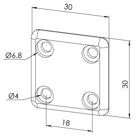 Vue côtée de Embout goulotte profilé aluminium – Section 30x30 mm