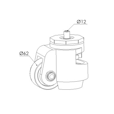 Schéma cotes - Roulette élévatrice profilé aluminium – D62 – 350 kg - Elcom shop