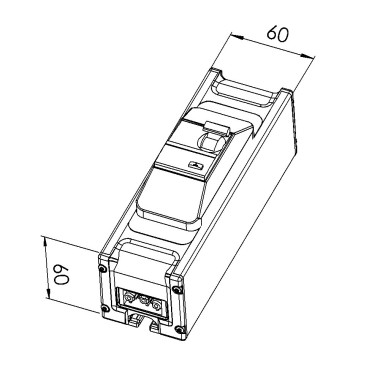 Vue côtée de Module disjoncteur - Différentiel - 25A - 30mA - 185 mm