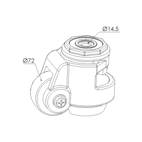 Schéma cotes - Roulette pivotante d’immobilisation profilé aluminium – D72 - Elcom shop