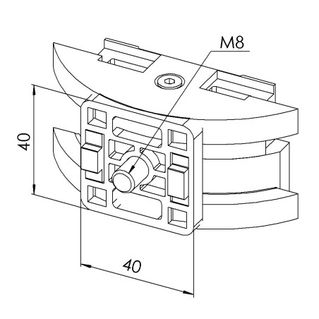 Vue côtée de Support bac - Orientable