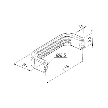 Schéma côté de Poignée PA 118 – Profilé aluminium