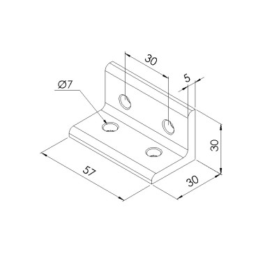 Schéma cotes - Equerre d’assemblage profilé aluminium V4 – Section 30x60 mm - Elcom shop