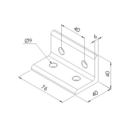 Schéma cotes - Equerre d’assemblage longue profilé aluminium V4 – Section 40x80 mm - Elcom shop