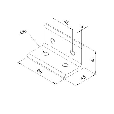 Schéma cotes - Equerre d’assemblage longue profilé aluminium V4 – Section 45x90 mm - Elcom shop