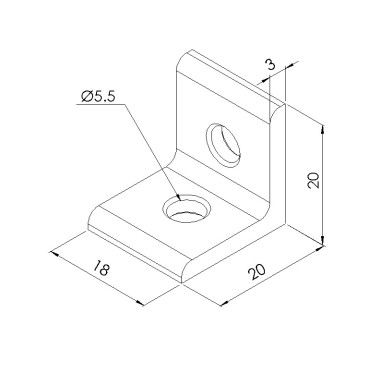 Schéma cotes - Equerre d’assemblage profilé aluminium V2 – Section 20x20 mm - Elcom shop