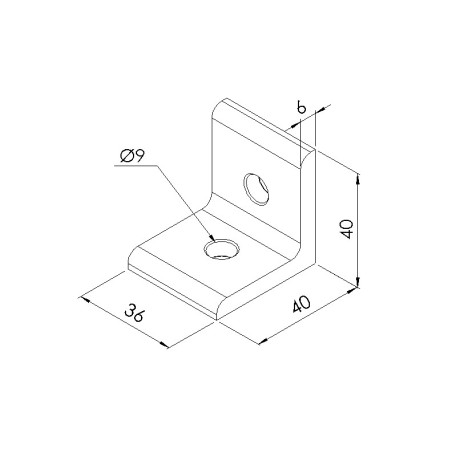 Schéma cotes - Equerre d’assemblage profilé aluminium V2 – Section 40x40 mm - Elcom shop