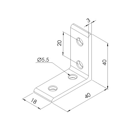 Schéma cotes - Equerre d’assemblage profilé aluminium V4 – Section 20x40 mm - Elcom shop