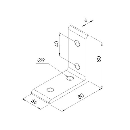 Schéma cotes - Equerre d’assemblage profilé aluminium V4 – Section 40x80 mm - Elcom shop