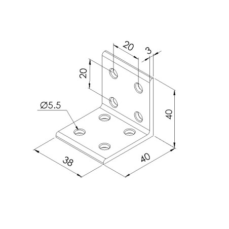Schéma cotes - Equerre d’assemblage profilé aluminium V8 – Section 40x40 mm - Elcom shop