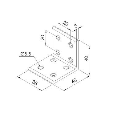 Schéma cotes - Equerre d’assemblage profilé aluminium V8 – Section 40x40 mm - Elcom shop